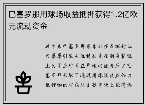 巴塞罗那用球场收益抵押获得1.2亿欧元流动资金 巴塞罗那用球场收益抵押获得1.2亿欧元流动资金