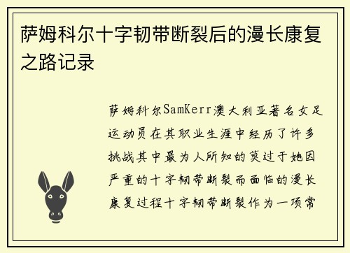 萨姆科尔十字韧带断裂后的漫长康复之路记录